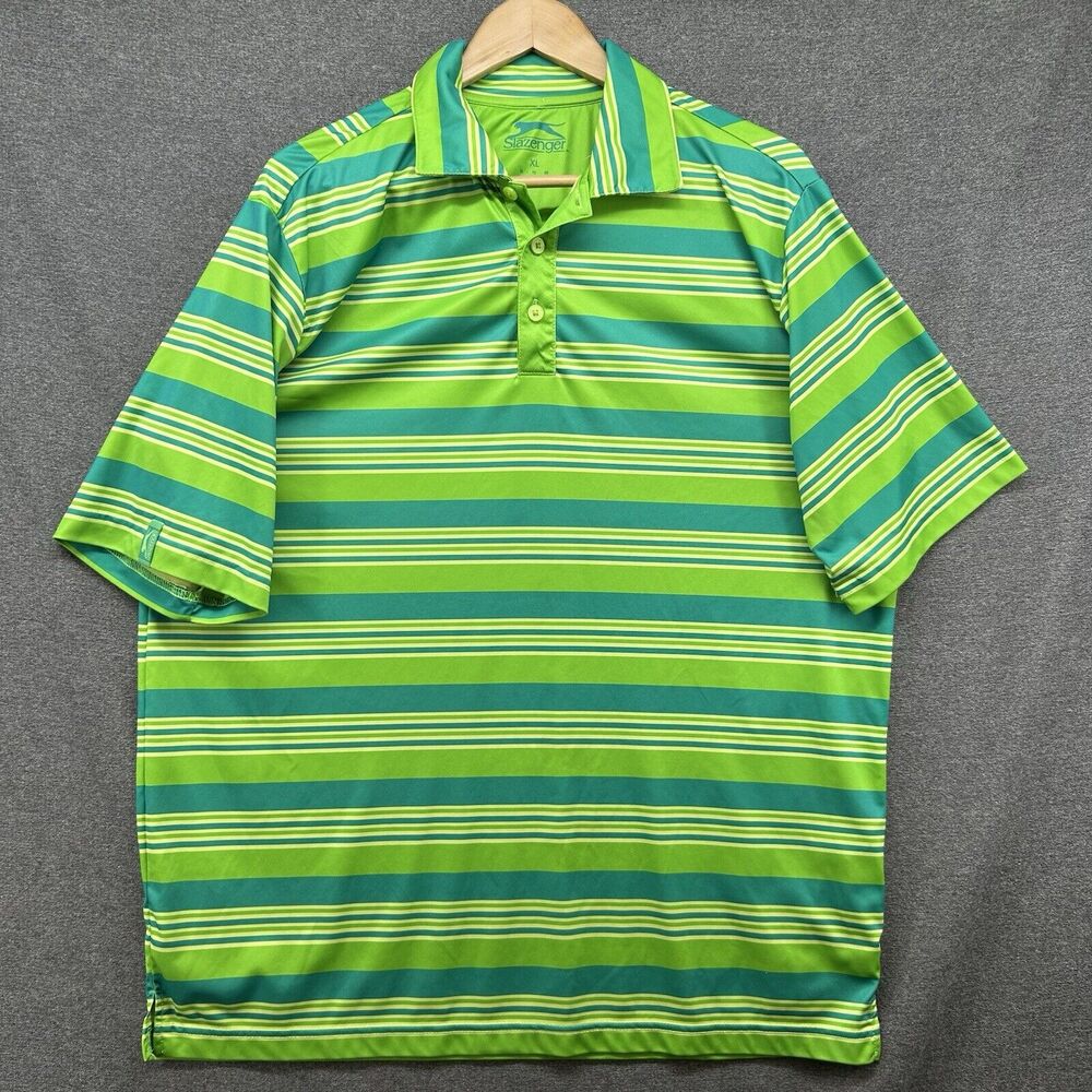 Slazenger Mens XL Golf Polo Shirt Green Striped Short Sleeve Lightweight Top
